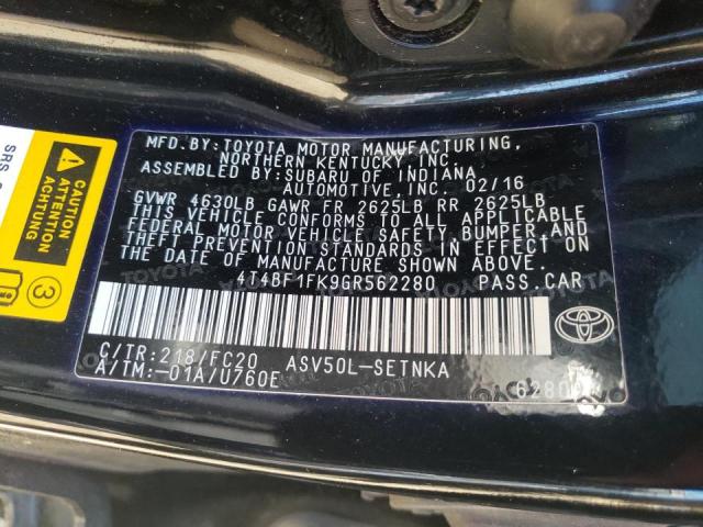 Photo 10 from auction – 2016 TOYOTA CAMRY LE with VIN 4T4BF1FK9GR562280