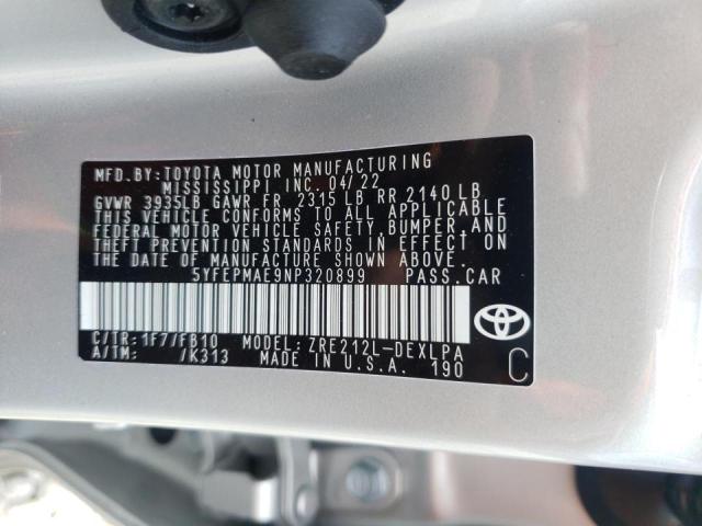 Photo 10 from auction – 2022 TOYOTA COROLLA LE with VIN 5YFEPMAE9NP320899