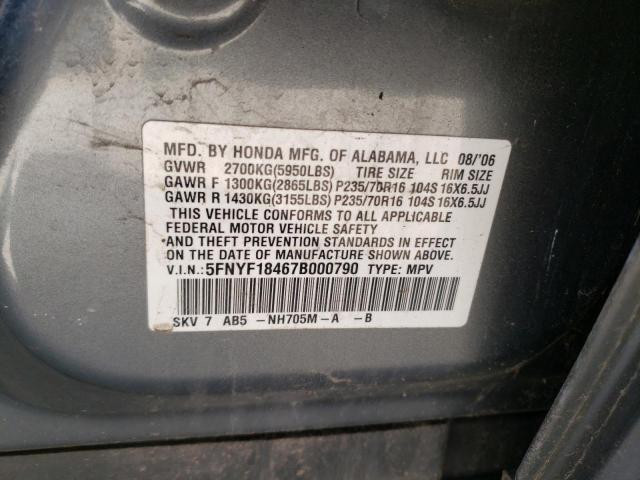 Photo 10 from auction – 2007 HONDA PILOT EX with VIN 5FNYF18467B000790