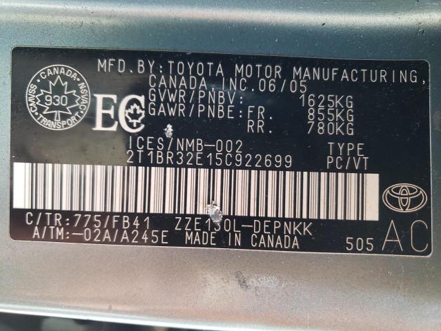 Photo 10 from auction – 2005 TOYOTA COROLLA CE with VIN 2T1BR32E15C922699