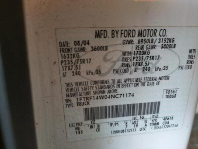Photo 10 from auction – 2004 FORD F150 with VIN 1FTRF14W04NC71174