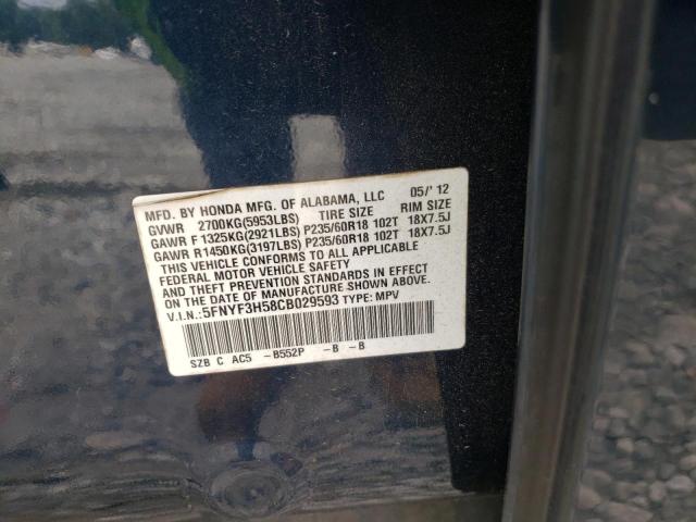 Photo 10 from auction – 2012 HONDA PILOT EXL with VIN 5FNYF3H58CB029593