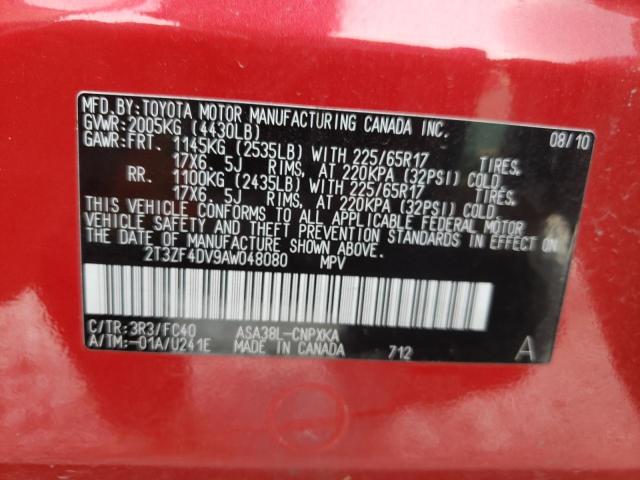 Photo 10 from auction – 2010 TOYOTA RAV4 with VIN 2T3ZF4DV9AW048080
