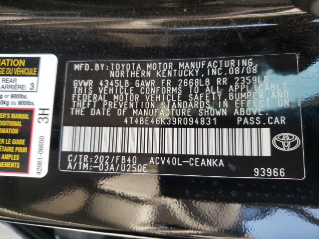 Photo 10 from auction – 2009 TOYOTA CAMRY BASE with VIN 4T4BE46K39R094831