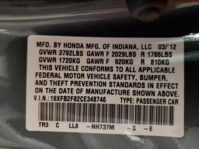 Photo 10 from auction – 2012 HONDA CIVIC EX with VIN 19XFB2F82CE348746