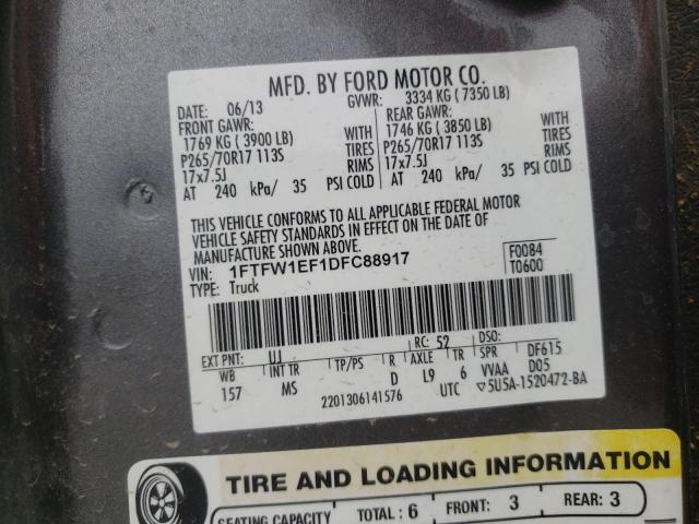 Photo 10 from auction – 2013 FORD F150 SUPER with VIN 1FTFW1EF1DFC88917