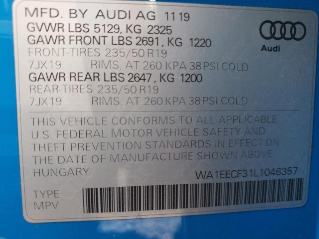 Photo 10 from auction – 2020 AUDI Q3 PREMIUM with VIN WA1EECF31L1046357