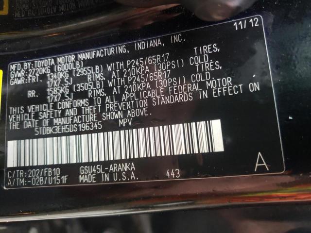 Photo 10 from auction – 2013 TOYOTA HIGHLANDER with VIN 5TDBK3EH5DS196345