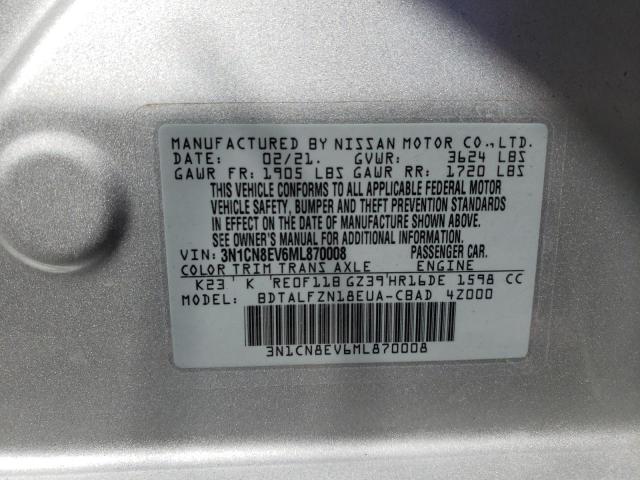 Photo 10 from auction – 2021 NISSAN VERSA SV with VIN 3N1CN8EV6ML870008