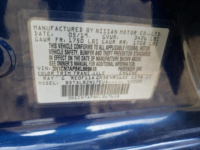 Photo 10 from auction – 2019 NISSAN VERSA S with VIN 3N1CN7AP8KL869618