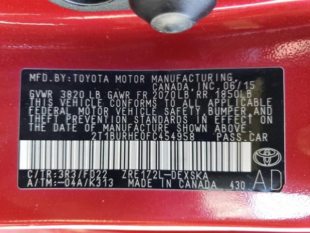 Photo 10 from auction – 2015 TOYOTA COROLLA L with VIN 2T1BURHE0FC454958