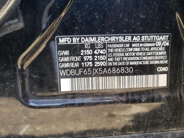 Photo 10 from auction – 2005 MERCEDES-BENZ E 320 with VIN WDBUF65JX5A686830