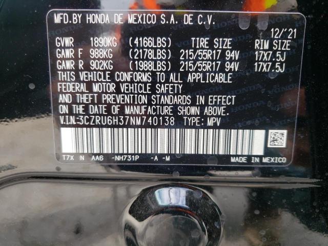 Photo 10 from auction – 2022 HONDA HRV with VIN 3CZRU6H37NM740138