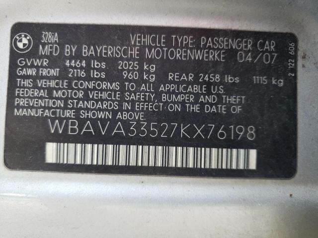 Photo 10 from auction – 2007 BMW 328 I with VIN WBAVA33527KX76198