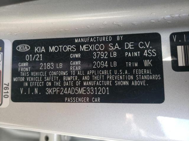 Photo 10 from auction – 2021 KIA FORTE FE with VIN 3KPF24AD5ME331201