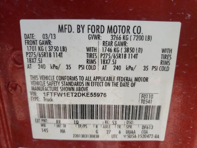 Photo 10 from auction – 2013 FORD F150 SUPER with VIN 1FTFW1ET2DKE55976