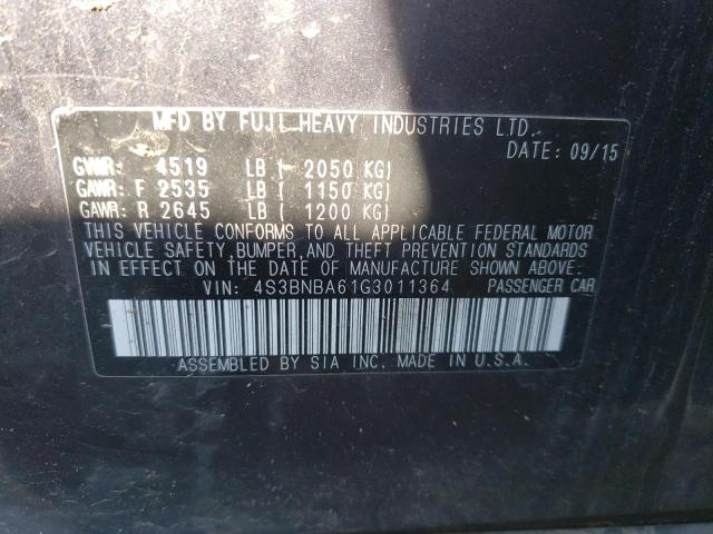 Photo 10 from auction – 2016 SUBARU LEGACY 2.5 with VIN 4S3BNBA61G3011364