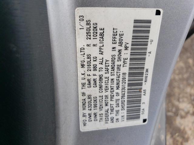 Photo 10 from auction – 2003 HONDA CR-V LX with VIN SHSRD78433U120918