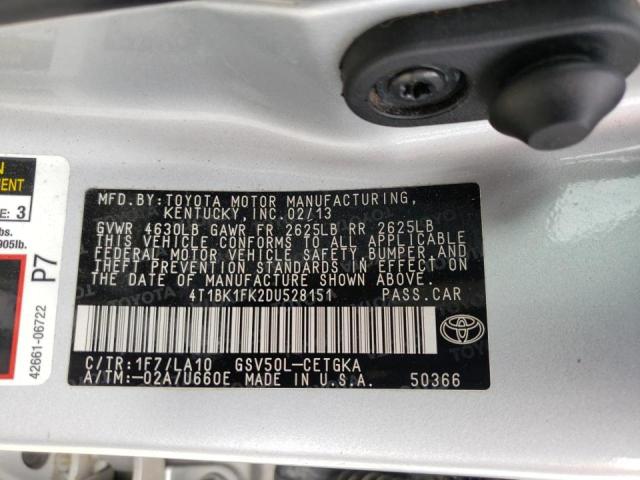 Photo 10 from auction – 2013 TOYOTA CAMRY SE with VIN 4T1BK1FK2DU528151