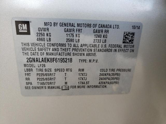 Photo 10 from auction – 2015 CHEVROLET EQUINOX LS with VIN 2GNALAEK8F6195218