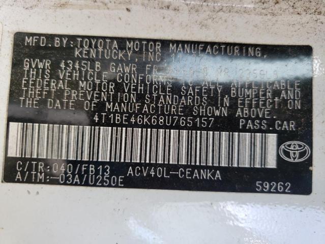 Photo 10 from auction – 2008 TOYOTA CAMRY CE with VIN 4T1BE46K68U765157