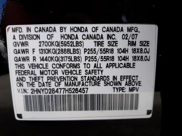 Photo 10 from auction – 2007 ACURA MDX TECHNO with VIN 2HNYD28477H526457