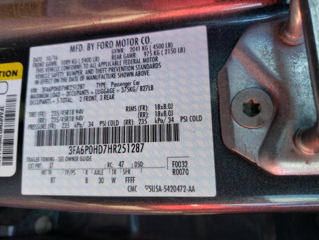 Photo 10 from auction – 2017 FORD FUSION SE with VIN 3FA6P0HD7HR251287