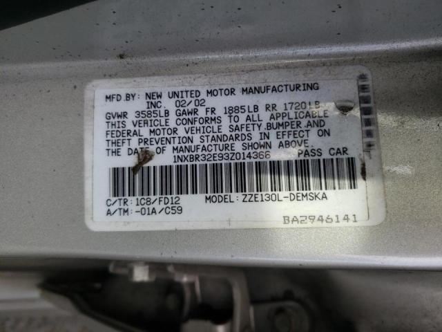 Photo 10 from auction – 2003 TOYOTA COROLLA CE with VIN 1NXBR32E93Z014366