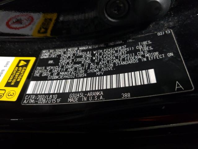 Photo 10 from auction – 2013 TOYOTA HIGHLANDER with VIN 5TDBK3EH4DS213894