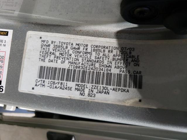 Photo 10 from auction – 2004 TOYOTA COROLLA CE with VIN JTDBR32E242034184