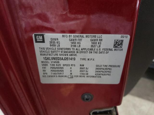 Photo 10 from auction – 2010 GMC ACADIA SLT with VIN 1GKLVNED3AJ261419
