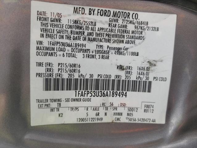 Photo 10 from auction – 2006 FORD TAURUS with VIN 1FAFP53U36A189494