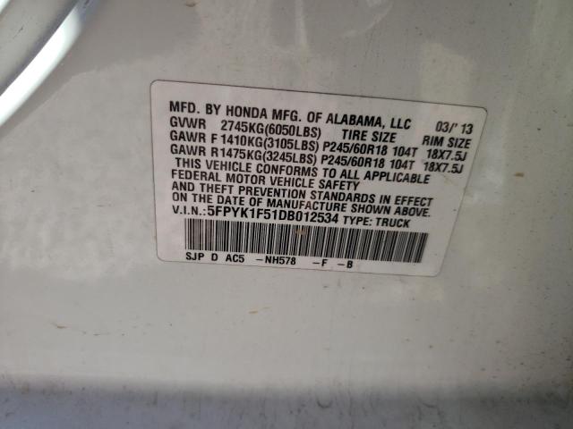 Photo 10 from auction – 2013 HONDA RIDGELINE with VIN 5FPYK1F51DB012534