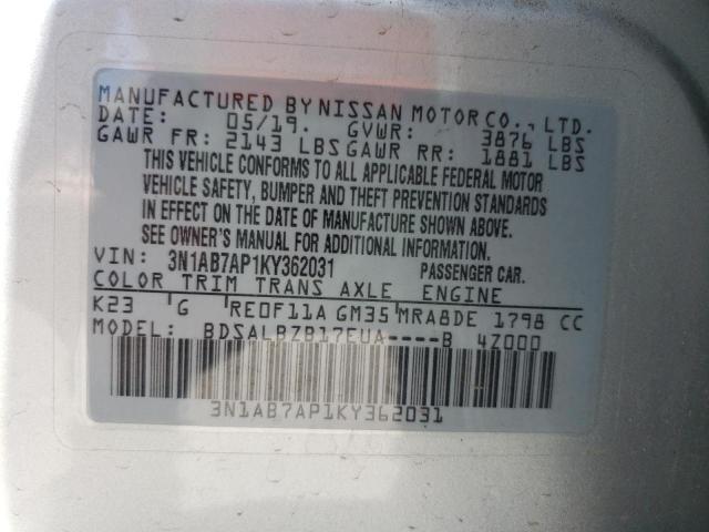 Photo 10 from auction – 2019 NISSAN SENTRA S with VIN 3N1AB7AP1KY362031