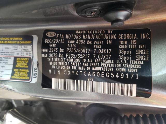 Photo 10 from auction – 2014 KIA SORENTO LX with VIN 5XYKTCA60EG549171