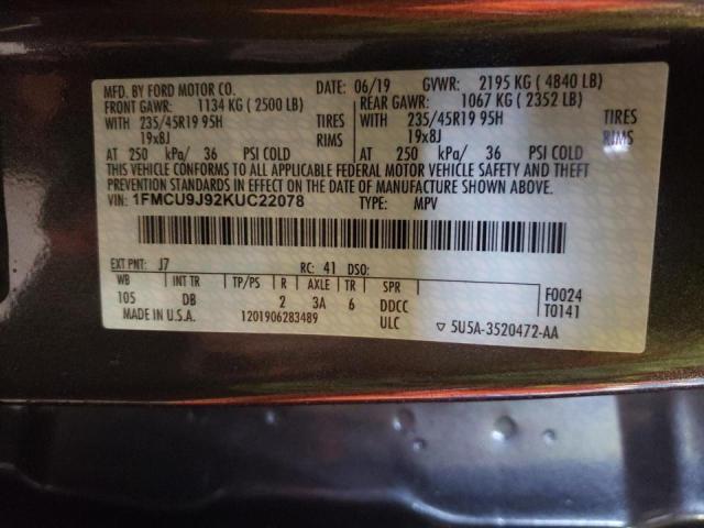 Photo 10 from auction – 2019 FORD ESCAPE TIT with VIN 1FMCU9J92KUC22078