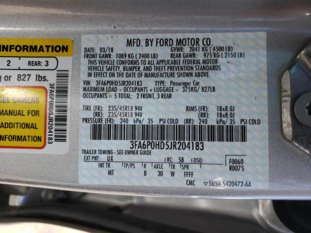 Photo 10 from auction – 2018 FORD FUSION SE with VIN 3FA6P0HD5JR204183