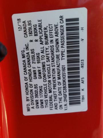Photo 10 from auction – 2019 HONDA CIVIC EX with VIN 2HGFC3B30KH351601