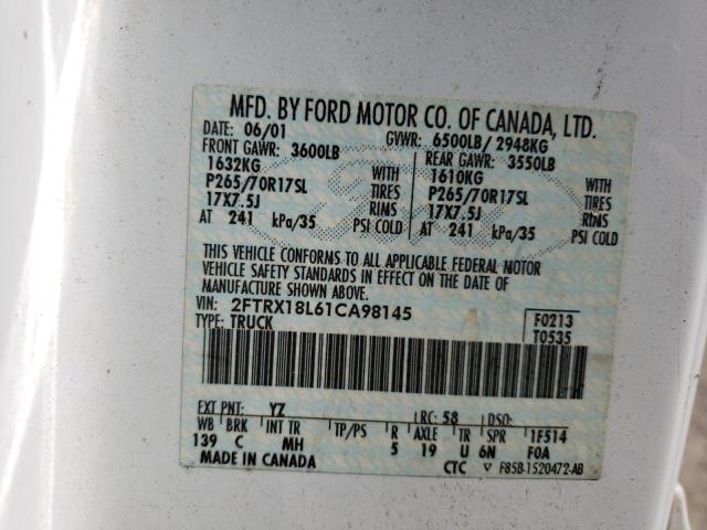 Photo 10 from auction – 2001 FORD F150 with VIN 2FTRX18L61CA98145