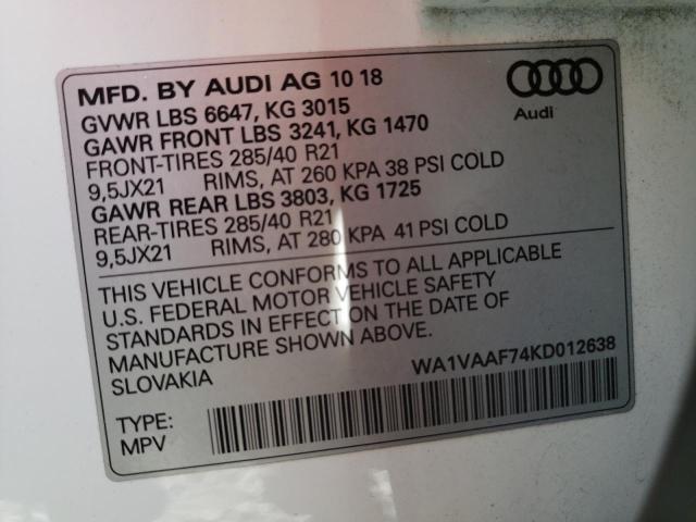 Photo 10 from auction – 2019 AUDI Q7 PRESTIG with VIN WA1VAAF74KD012638