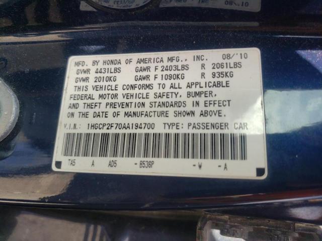 Photo 10 from auction – 2010 HONDA ACCORD EX with VIN 1HGCP2F70AA194700