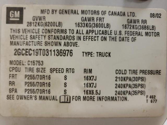Photo 10 from auction – 2003 CHEVROLET SILVERADO with VIN 2GCEC19T031136976