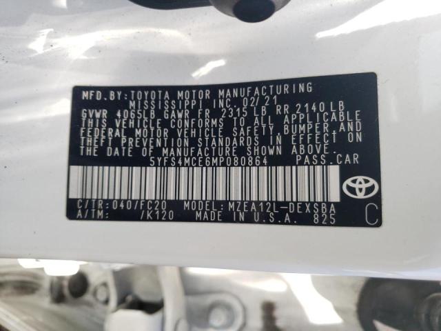 Photo 10 from auction – 2021 TOYOTA COROLLA SE with VIN 5YFS4MCE6MP080864