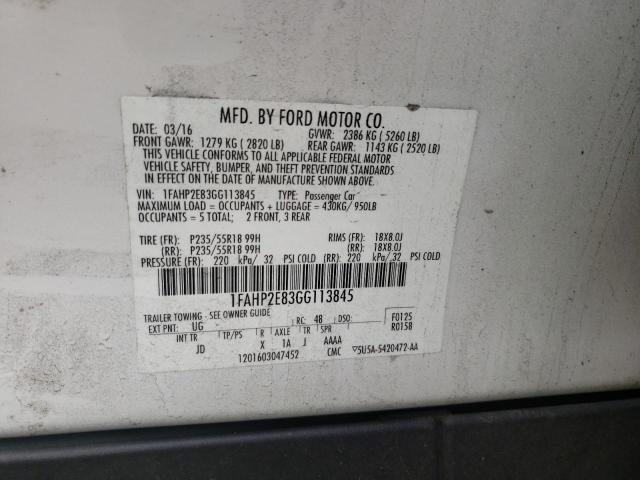Photo 10 from auction – 2016 FORD TAURUS SEL with VIN 1FAHP2E83GG113845