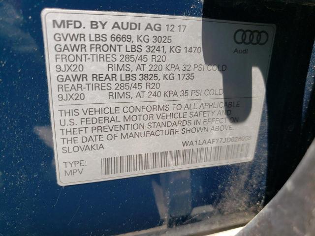 Photo 10 from auction – 2018 AUDI Q7 PREMIUM with VIN WA1LAAF77JD026068