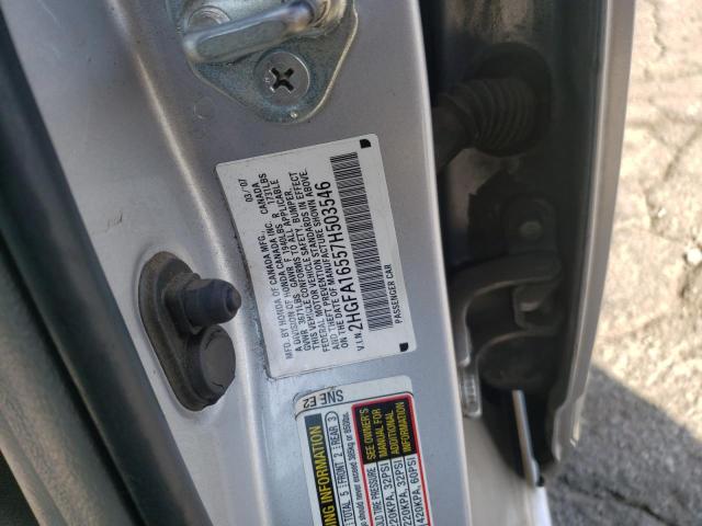 Photo 10 from auction – 2007 HONDA CIVIC LX with VIN 2HGFA16557H503546