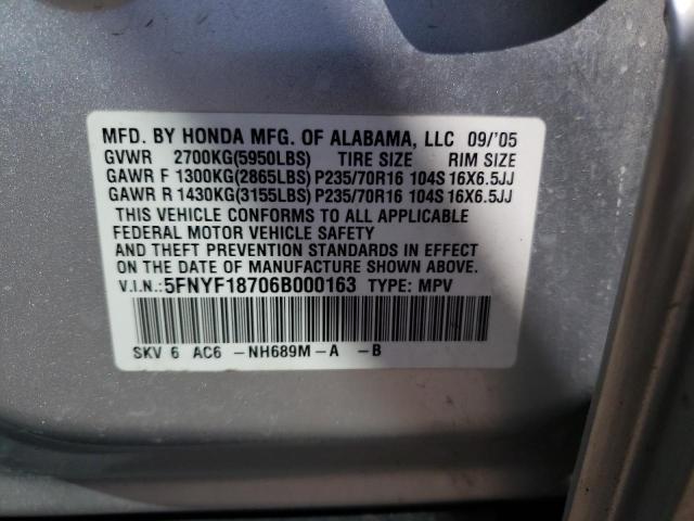 Photo 10 from auction – 2006 HONDA PILOT EX with VIN 5FNYF18706B000163
