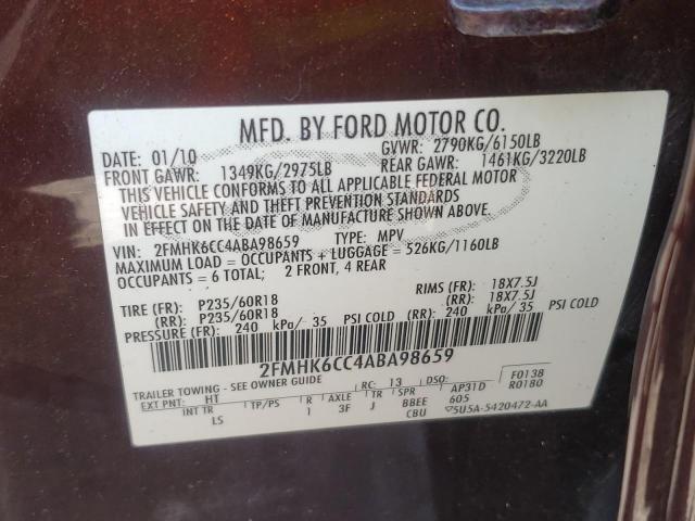 Photo 10 from auction – 2010 FORD FLEX SEL with VIN 2FMHK6CC4ABA98659