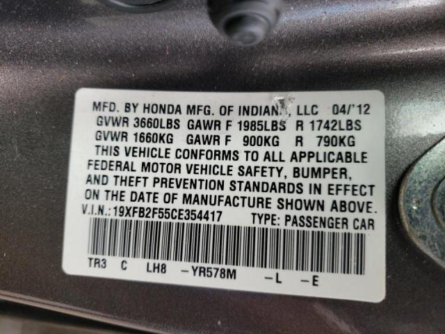 Photo 10 from auction – 2012 HONDA CIVIC LX with VIN 19XFB2F55CE354417