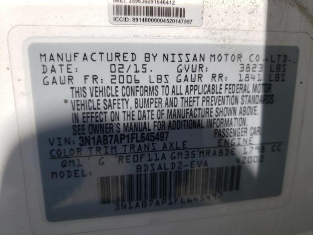 Photo 10 from auction – 2015 NISSAN SENTRA S with VIN 3N1AB7AP1FL645497